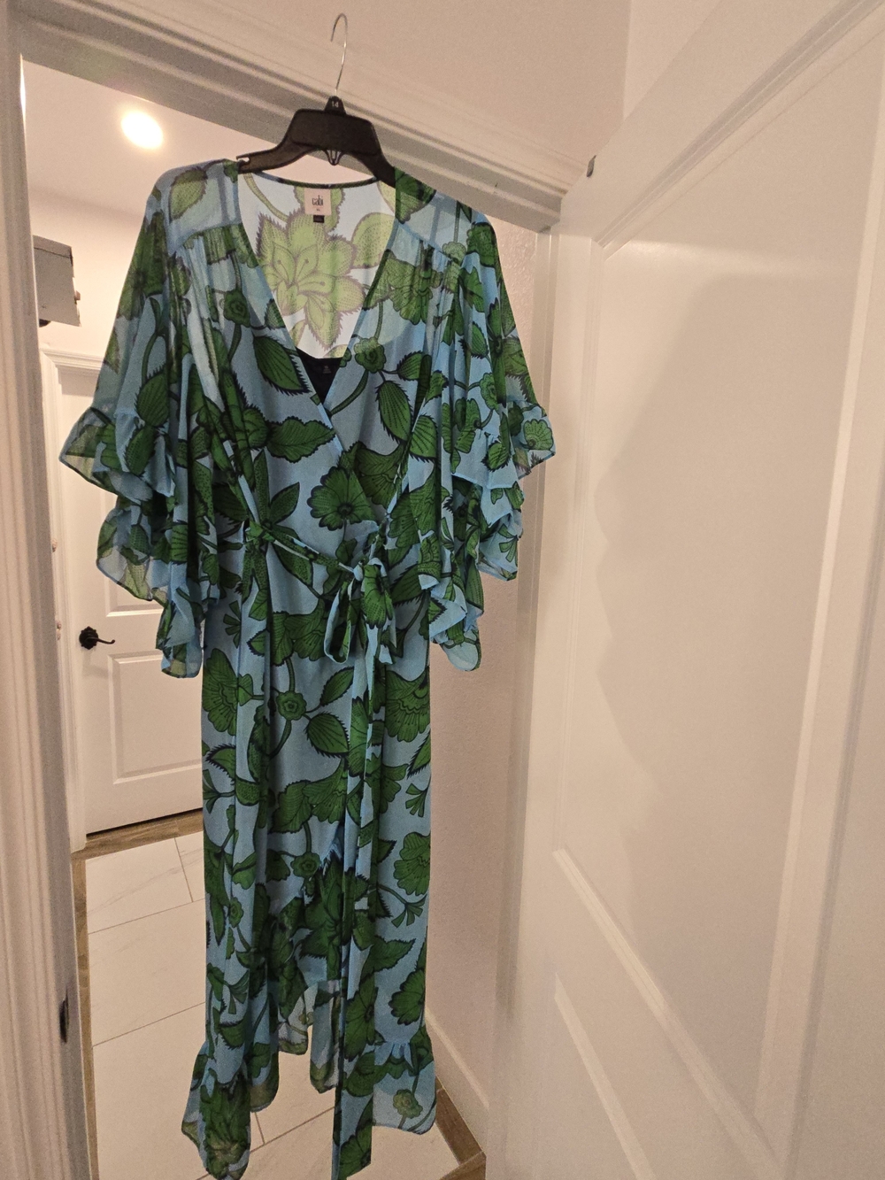 CAbi Green Floral Print Dress on Light Blue - Picture 5 of 5